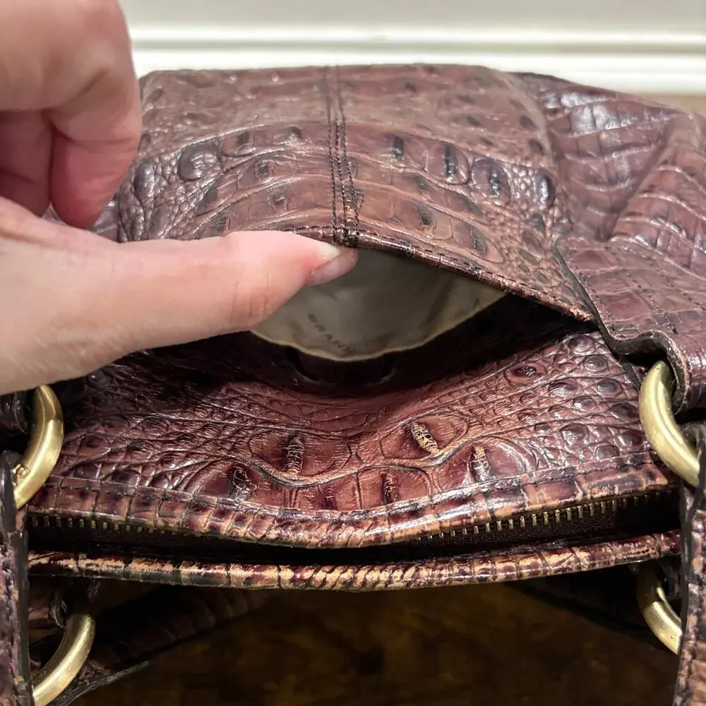 Brahmin Satchel Pecan Brown Croc Embossed Melbourne Leather Shoulder Bag READ